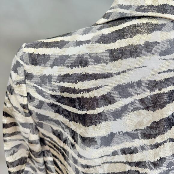 Caché Jacquard Blazer Size 10 Metallic Zebra Floral Print Longline Vintage Y2k - Picture 11 of 16